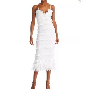 V. Chapman Narcisse Smocked Ruffle Trim Midi Dress